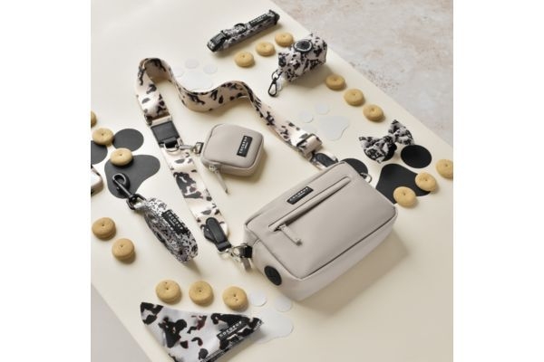 A flat lay display of the Cocopup walking bag bundle in beige