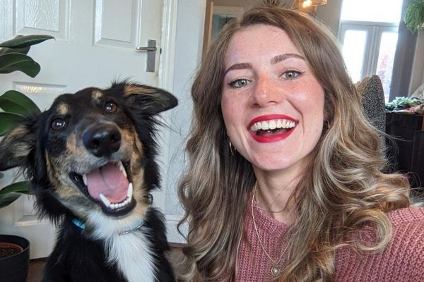 Frank the Cross Breed with his borrower, both have huge grins on their face and are happy to be spending the day together