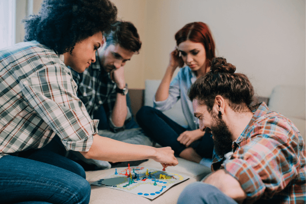 Students playing board games